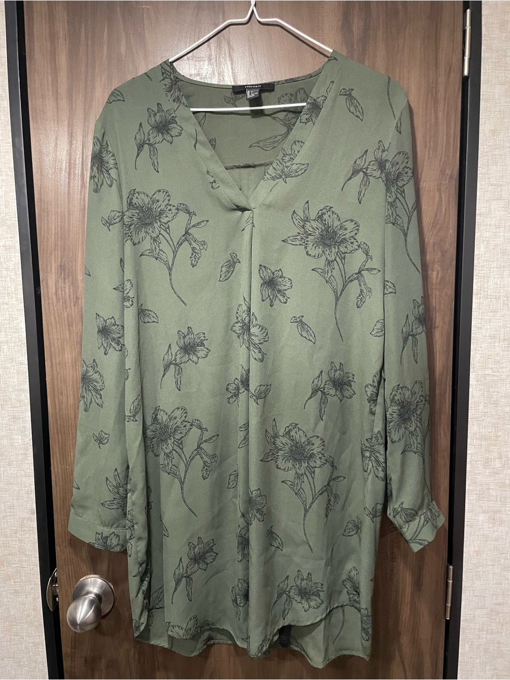 Forever 21 Green Long Sleeve Mini Shirt Dress